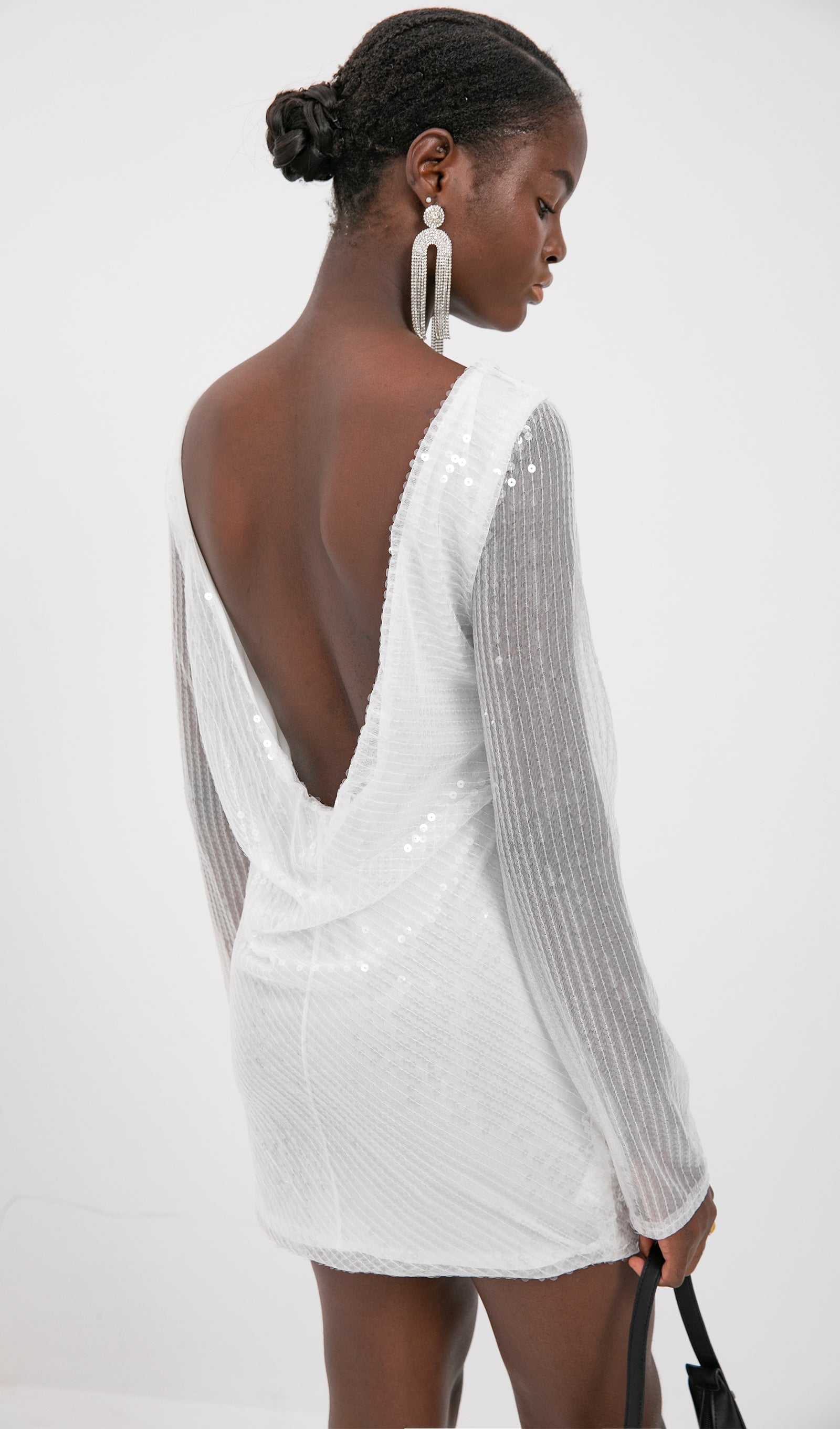 Trend Beyaz Pullu Mini Elbise