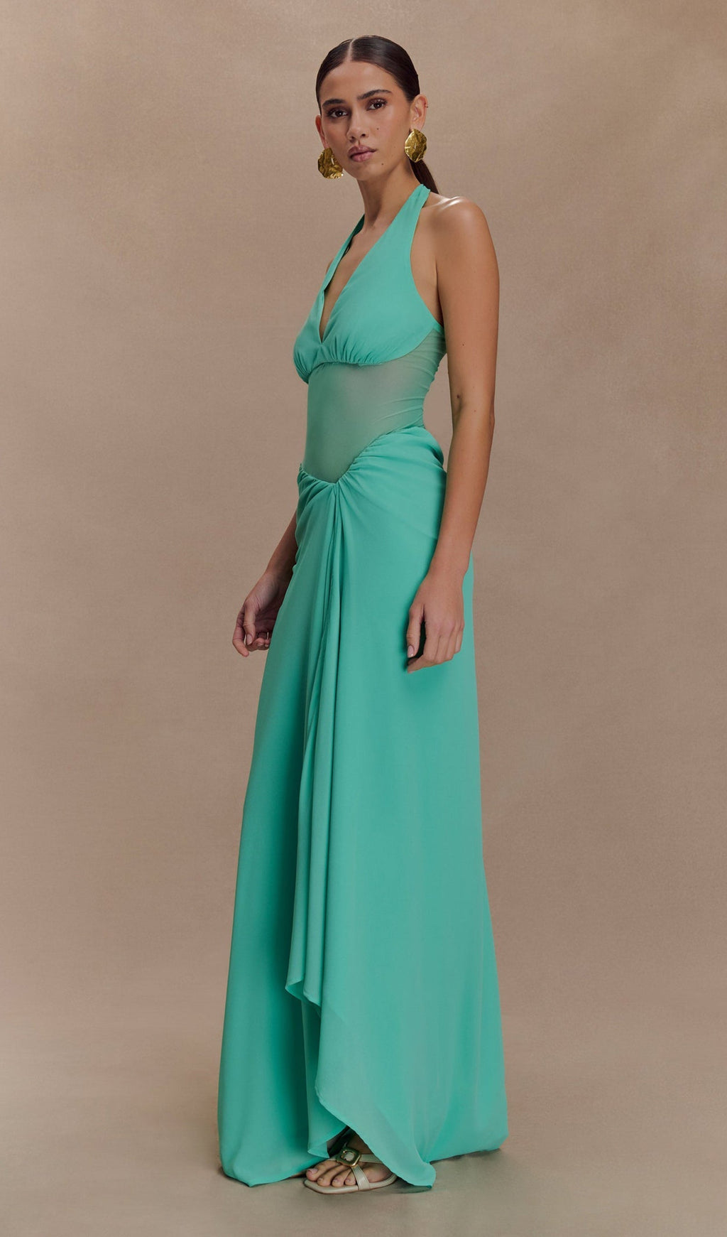 Lagoon Şifon Ve File Uzun Elbise