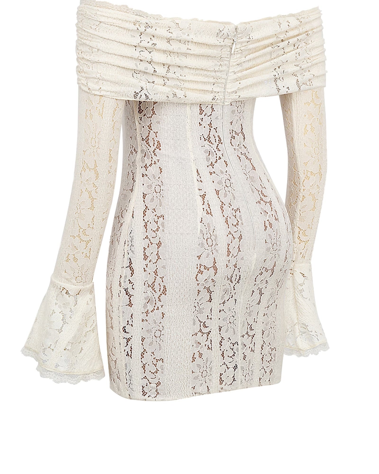 Vintage Çiçekli Dantel Omuz Açık Mini Elbise