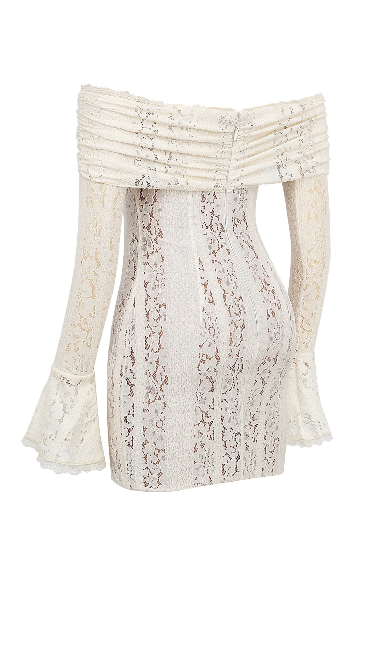 Vintage Çiçekli Dantel Omuz Açık Mini Elbise