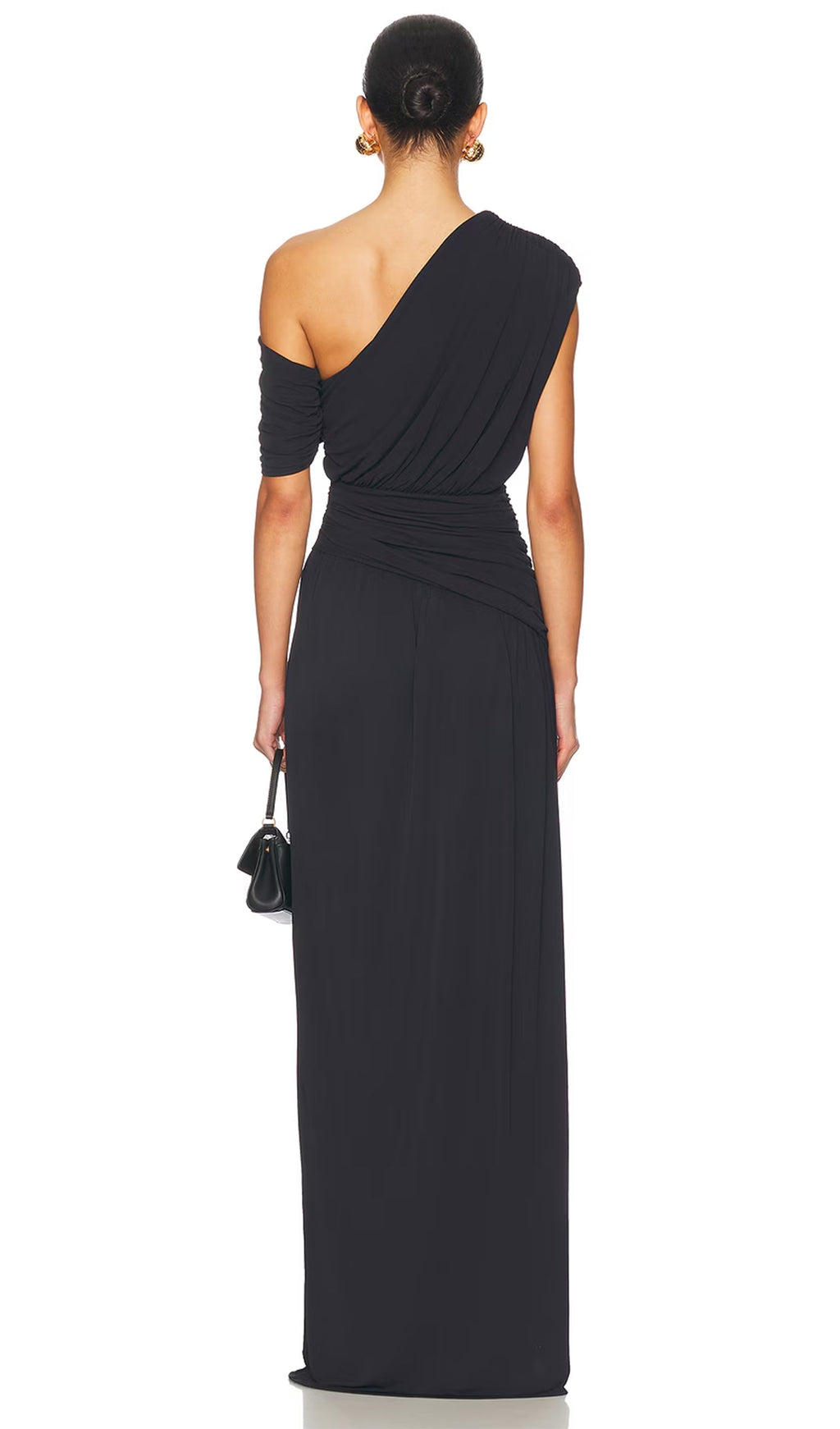 Siyah Omuz Açık Pileli Uzun Elbise