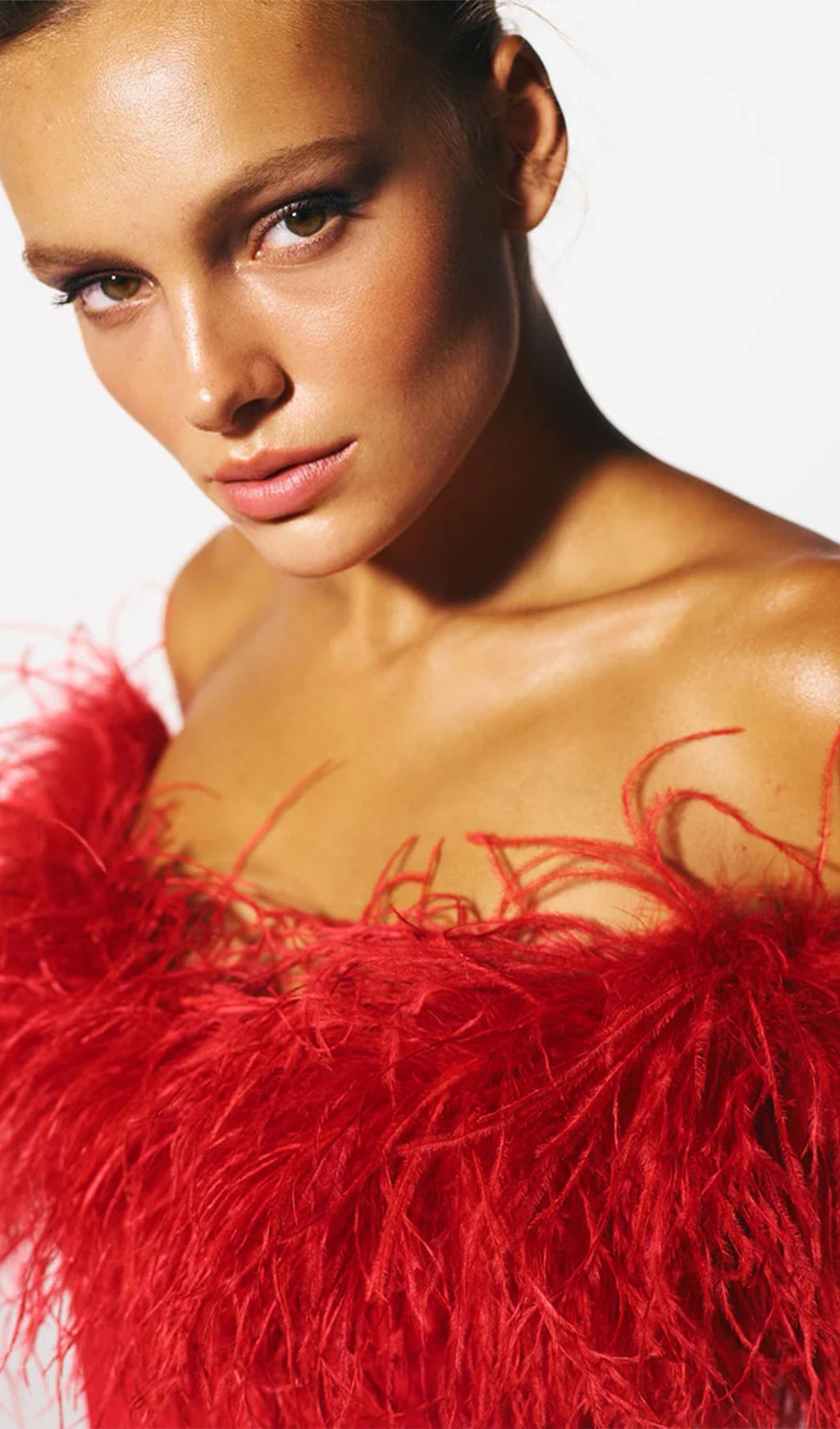 Lena Tüylü Midi Elbise Kırmızı