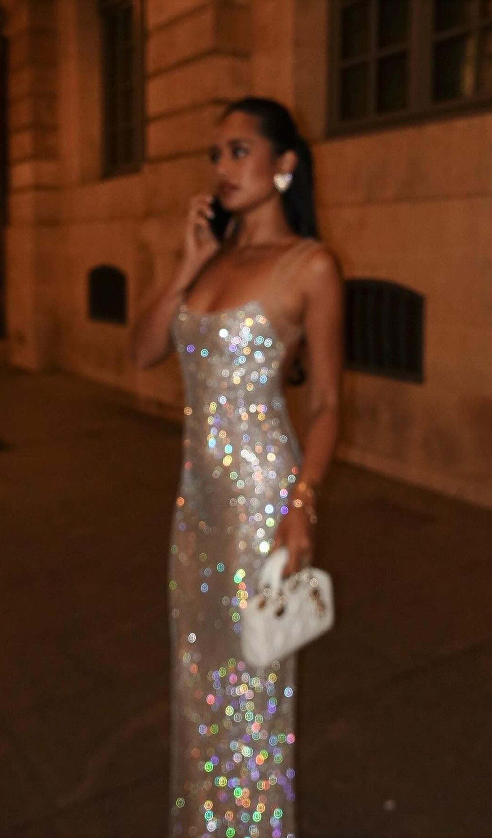 Sırtı Fileli Sıcak Düzeltme Uzun Elbise