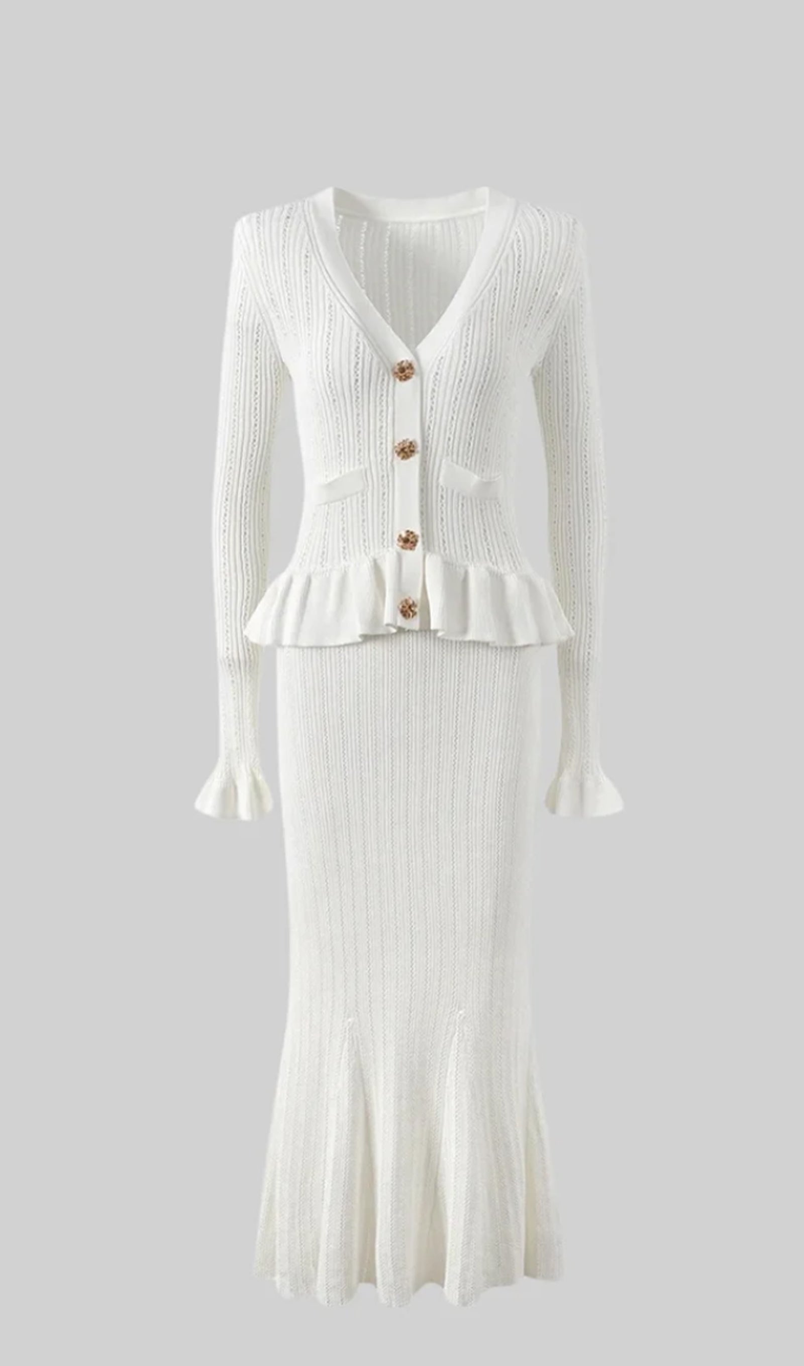 Fırfırlı Kloş Örgü Midi Elbise