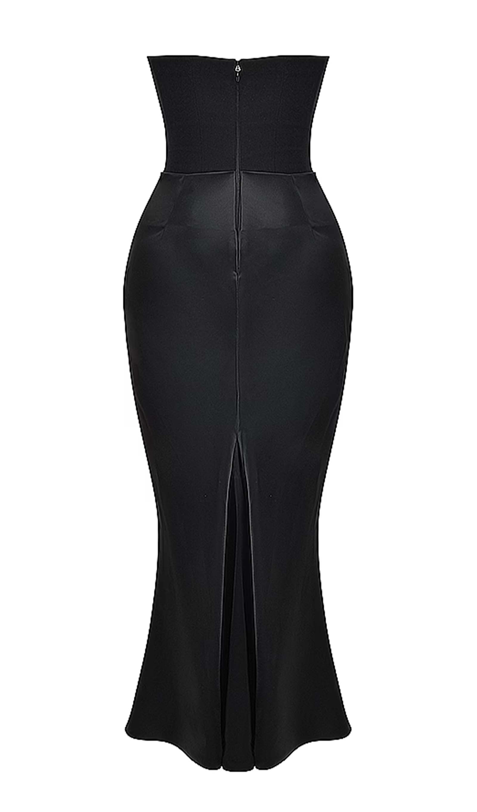 Omuz Açık Saten Uzun Elbise