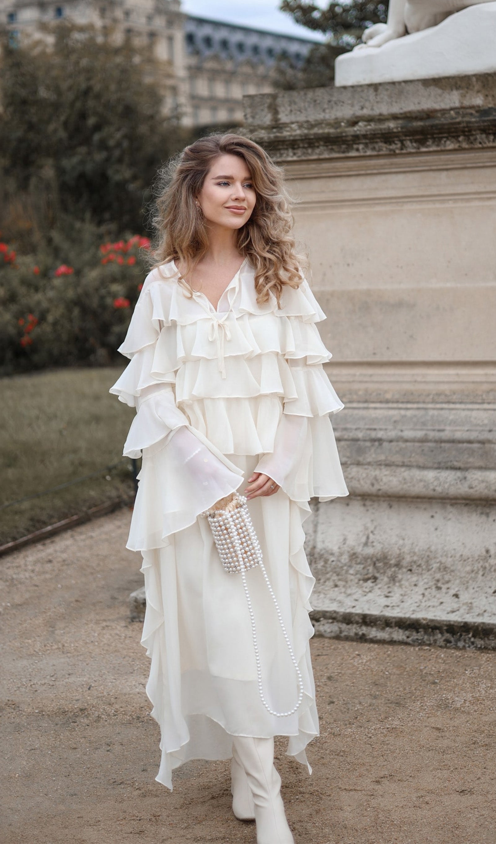 Volanlı Düz Uzun Elbise