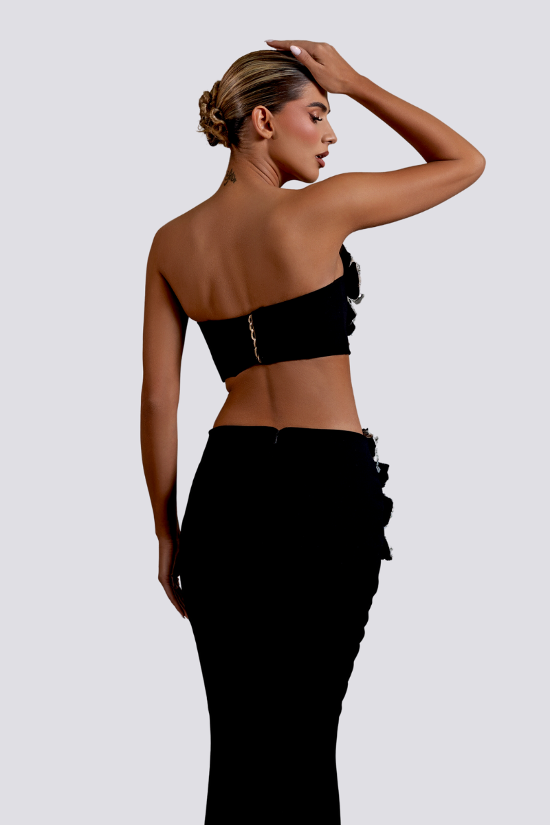 Straplez Çiçekli Taşlı Takım