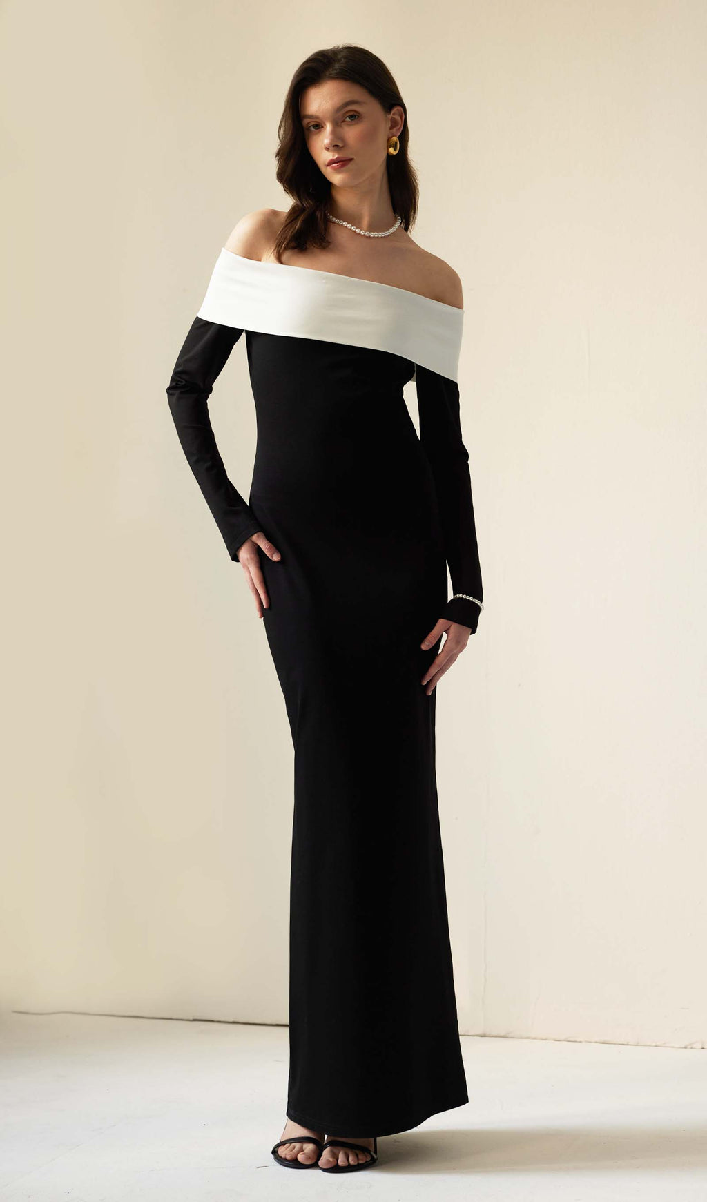 Anya Maxi Elbise Siyah/Beyaz