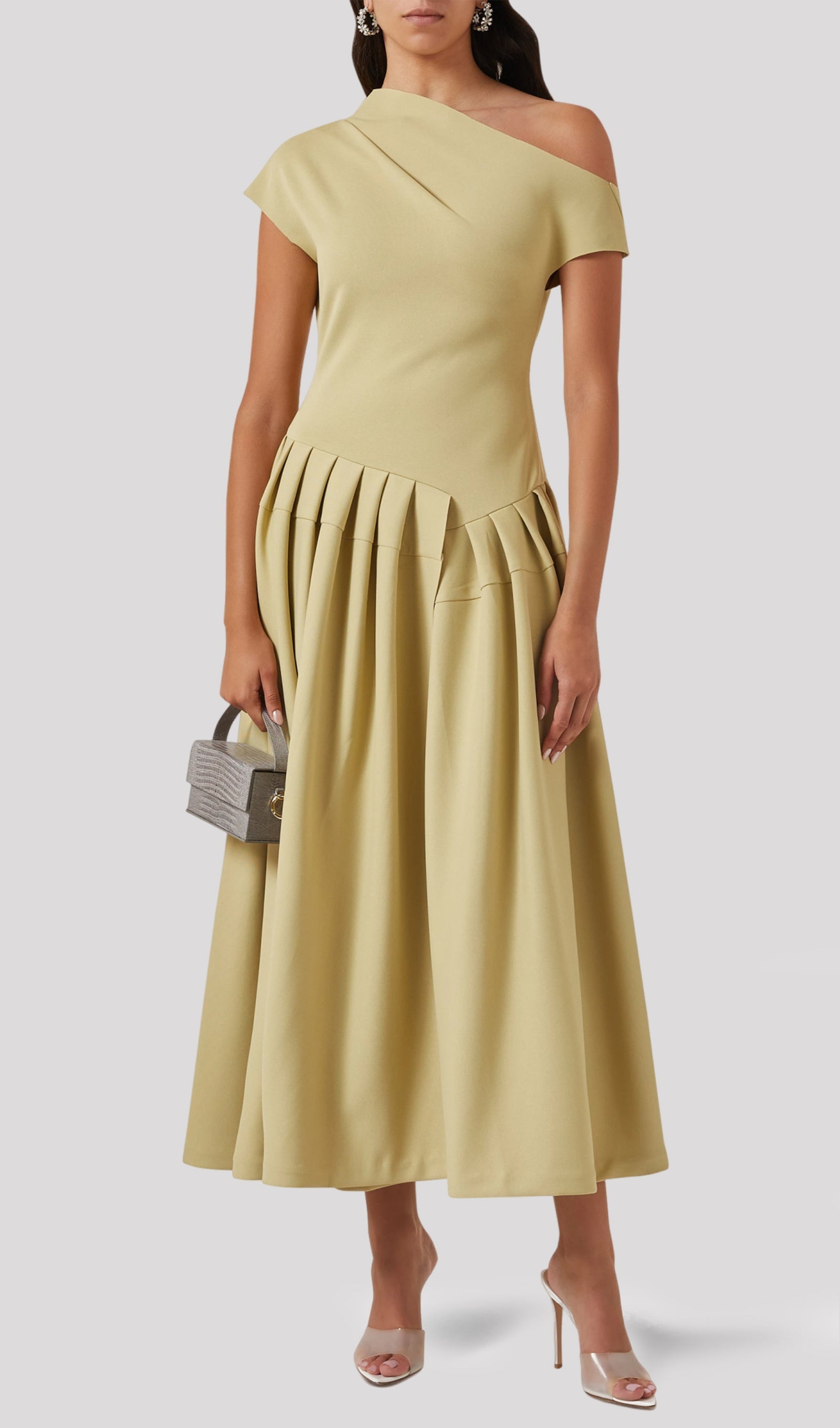 Matcha'Da Asimetri Tek Omuzlu Mayo Midi Elbise