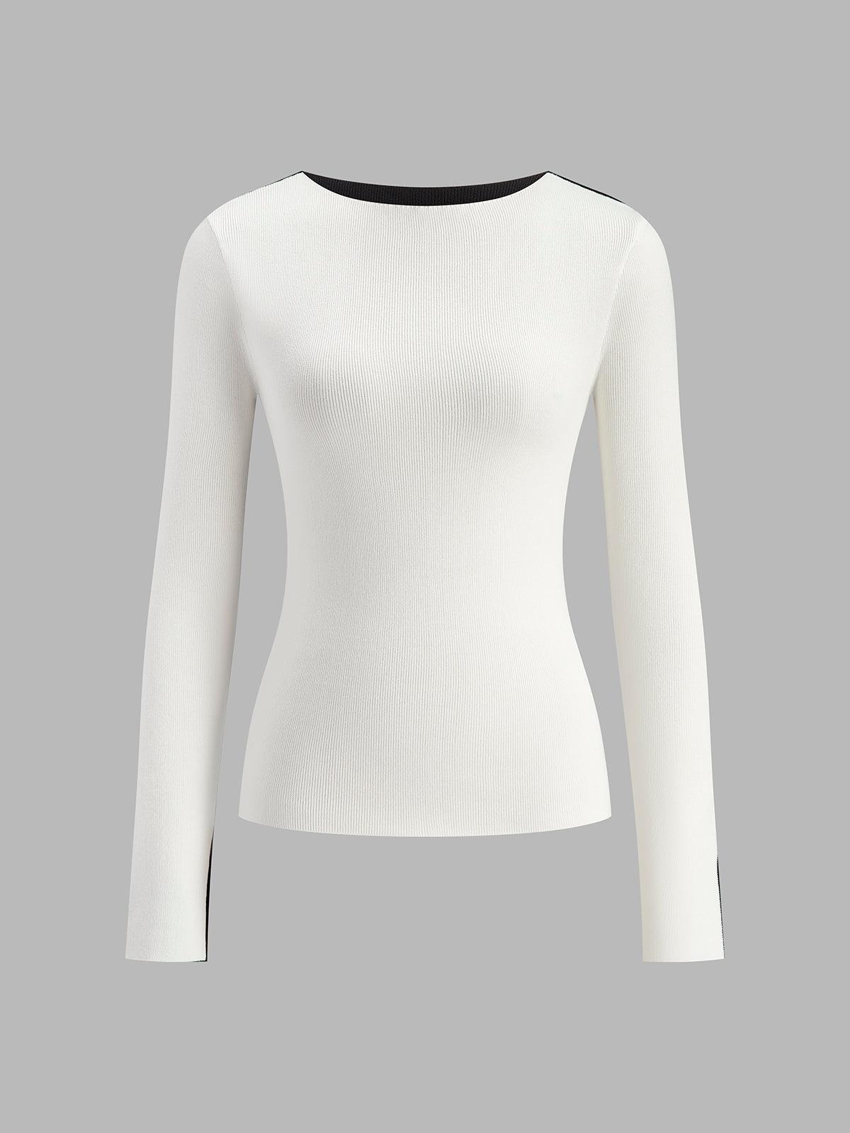 Siyah-Beyaz Kontrast Uzun Kollu Kazak