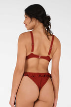 Makayla Fırfırlı Cesur Alt / Kiraz Şarabı Noktalı