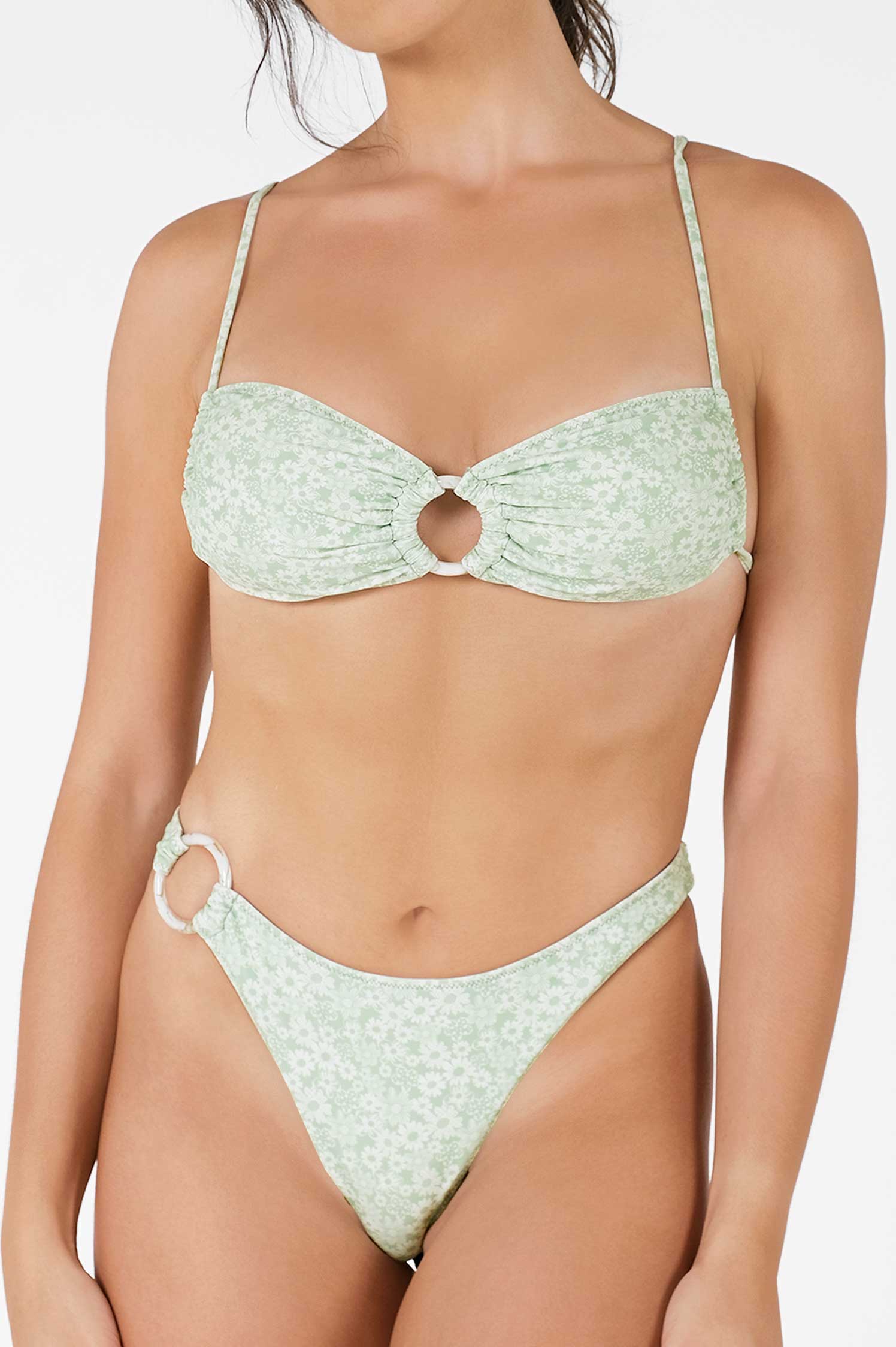 Lana Bağlamalı Bikini Üstü / Yeşil Çiçek