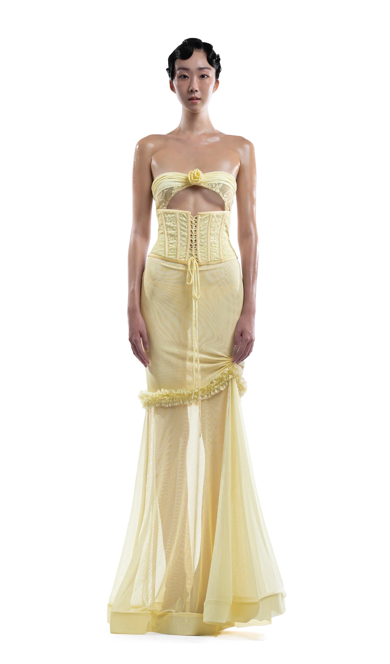 Bandeau Sütyenli Hollow Out Uzun Elbise