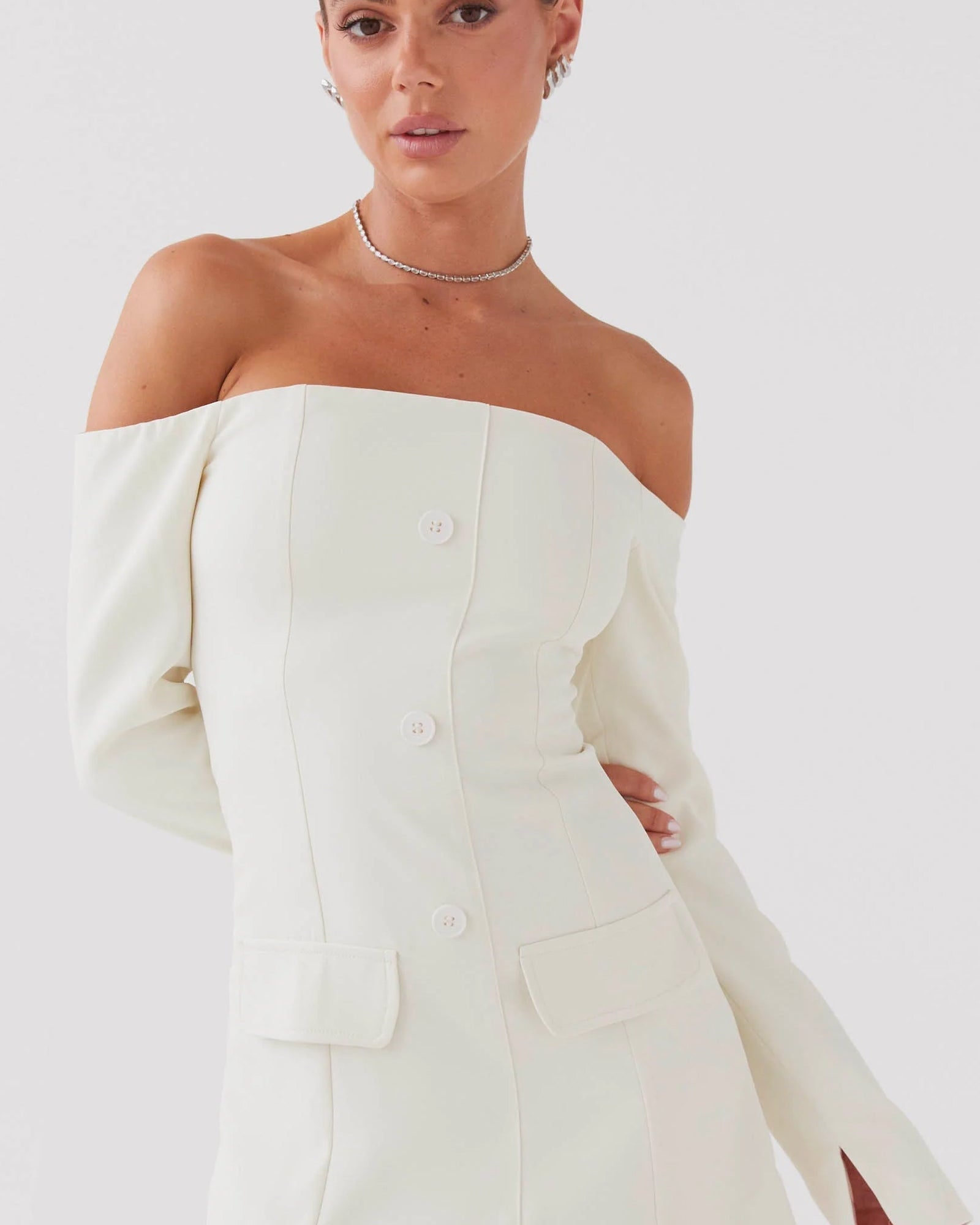 Blazer Omuz Açık Mini Elbise