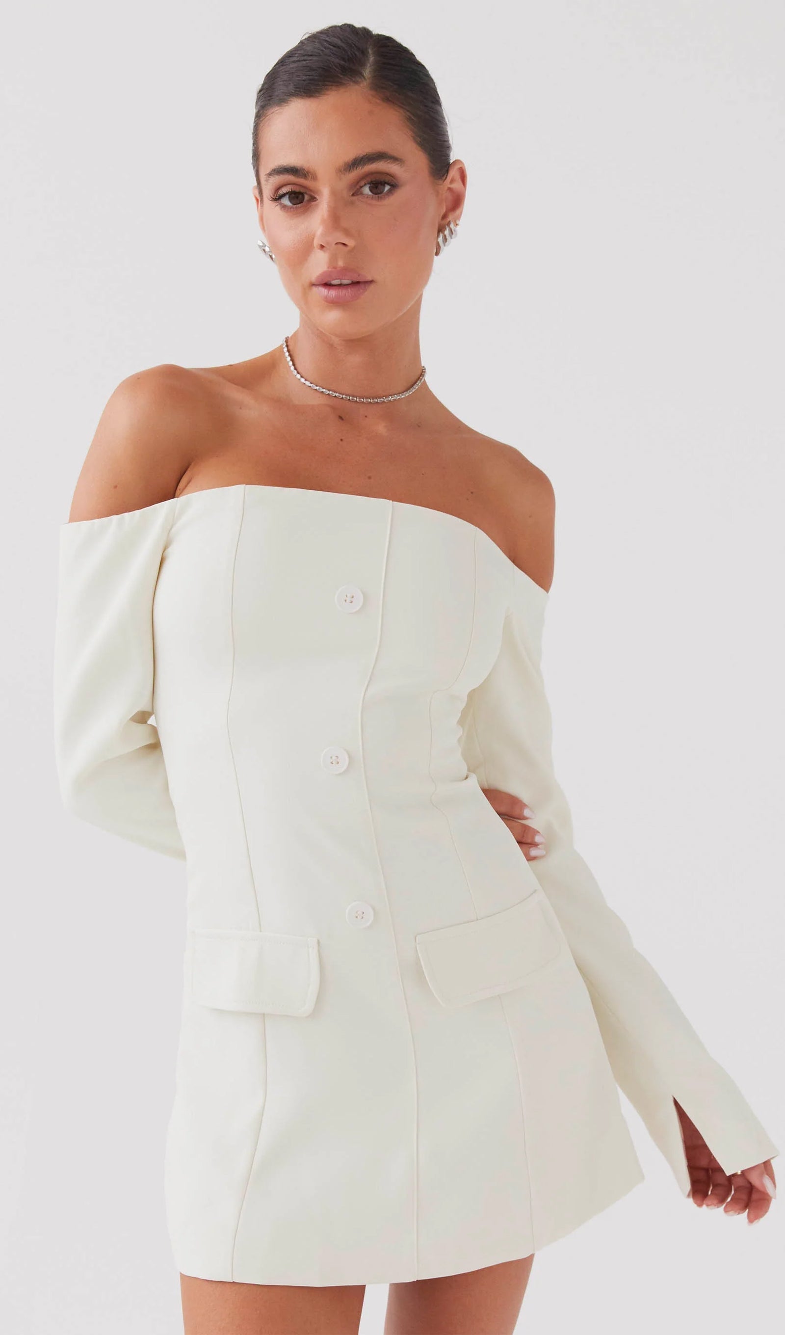 Blazer Omuz Açık Mini Elbise