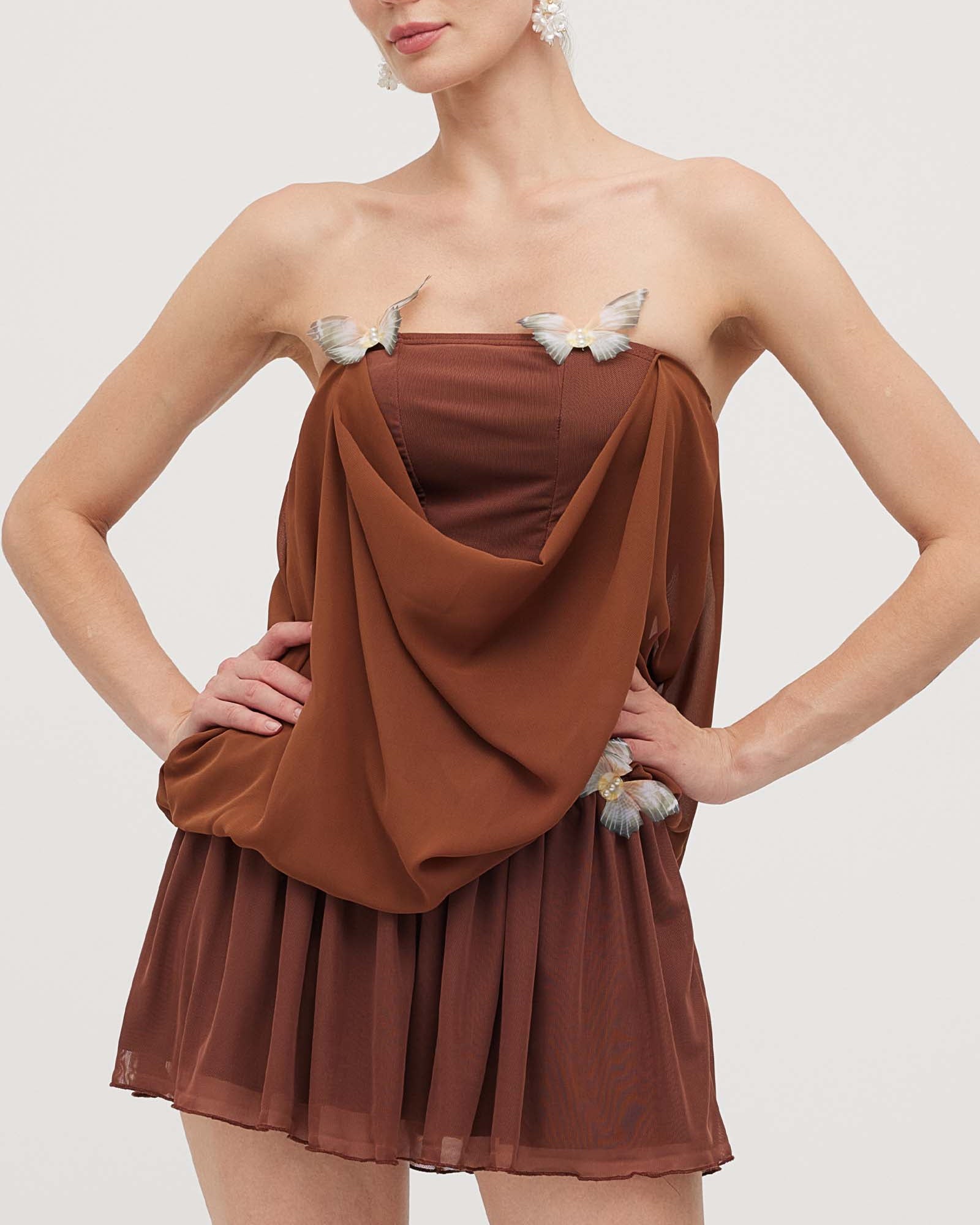 Kelebek Bandeau Sarma Mini Elbise