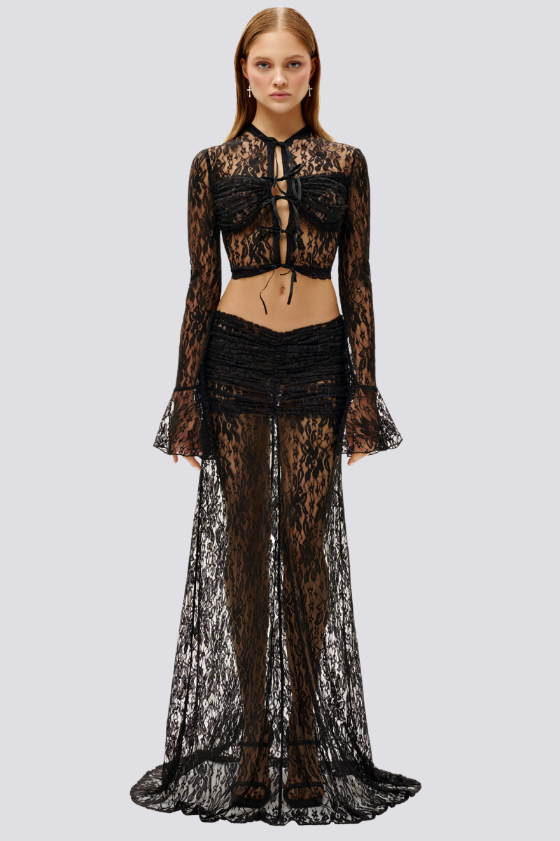 Siyah Dantelli Büzgülü Takım