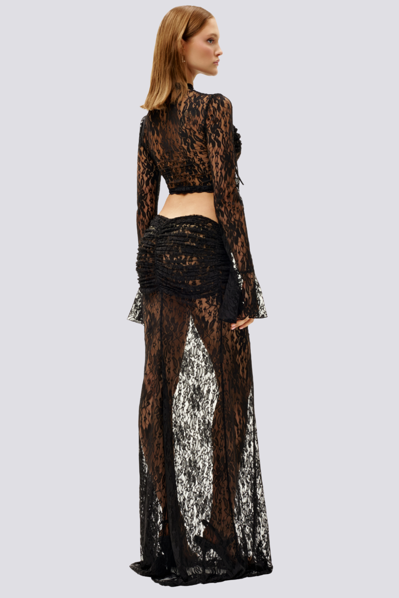 Siyah Dantelli Büzgülü Takım