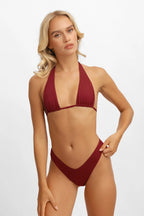 Billie Boyun Bağlamalı Bikini Üstü / Kiraz Şarabı Noktalı