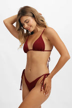 Kelly Yan Bağlamalı Cesur Alt / Kiraz Şarabı Noktalı