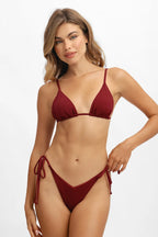 Kelly Yan Bağlamalı Cesur Alt / Kiraz Şarabı Noktalı