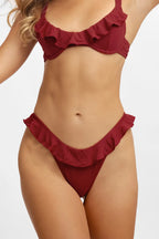 Makayla Fırfırlı Cesur Alt / Kiraz Şarabı Noktalı