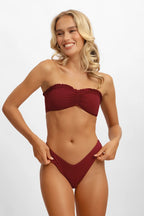 Palmo Bantlı Bikini Üstü / Kiraz Şarabı Noktalı