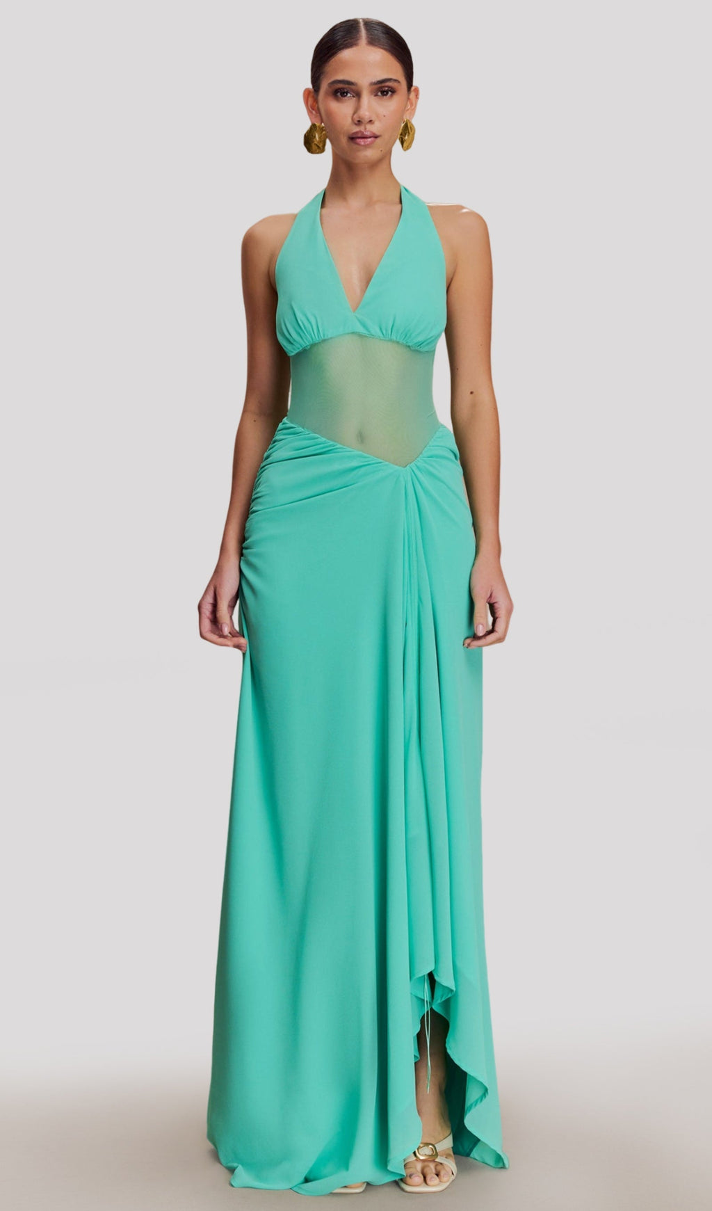 Lagoon Şifon Ve File Uzun Elbise