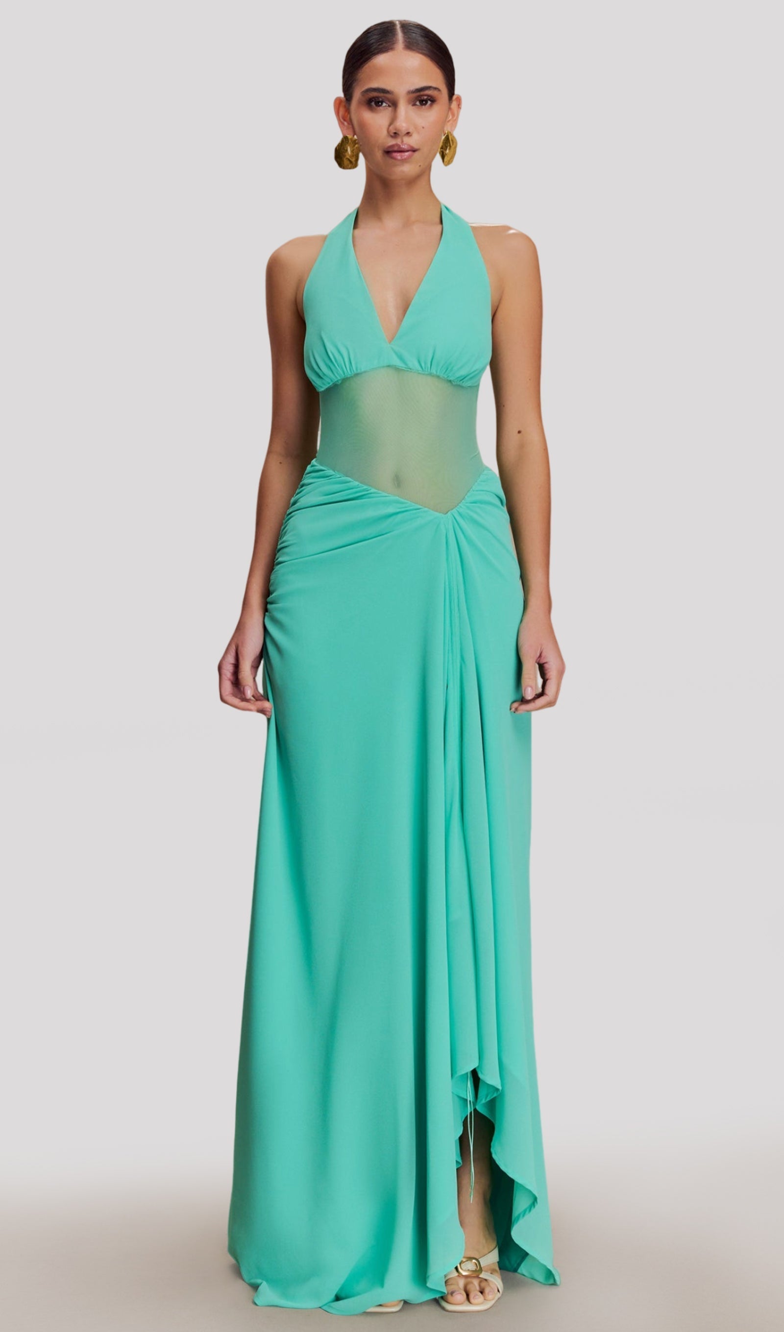 Lagoon Şifon Ve File Uzun Elbise