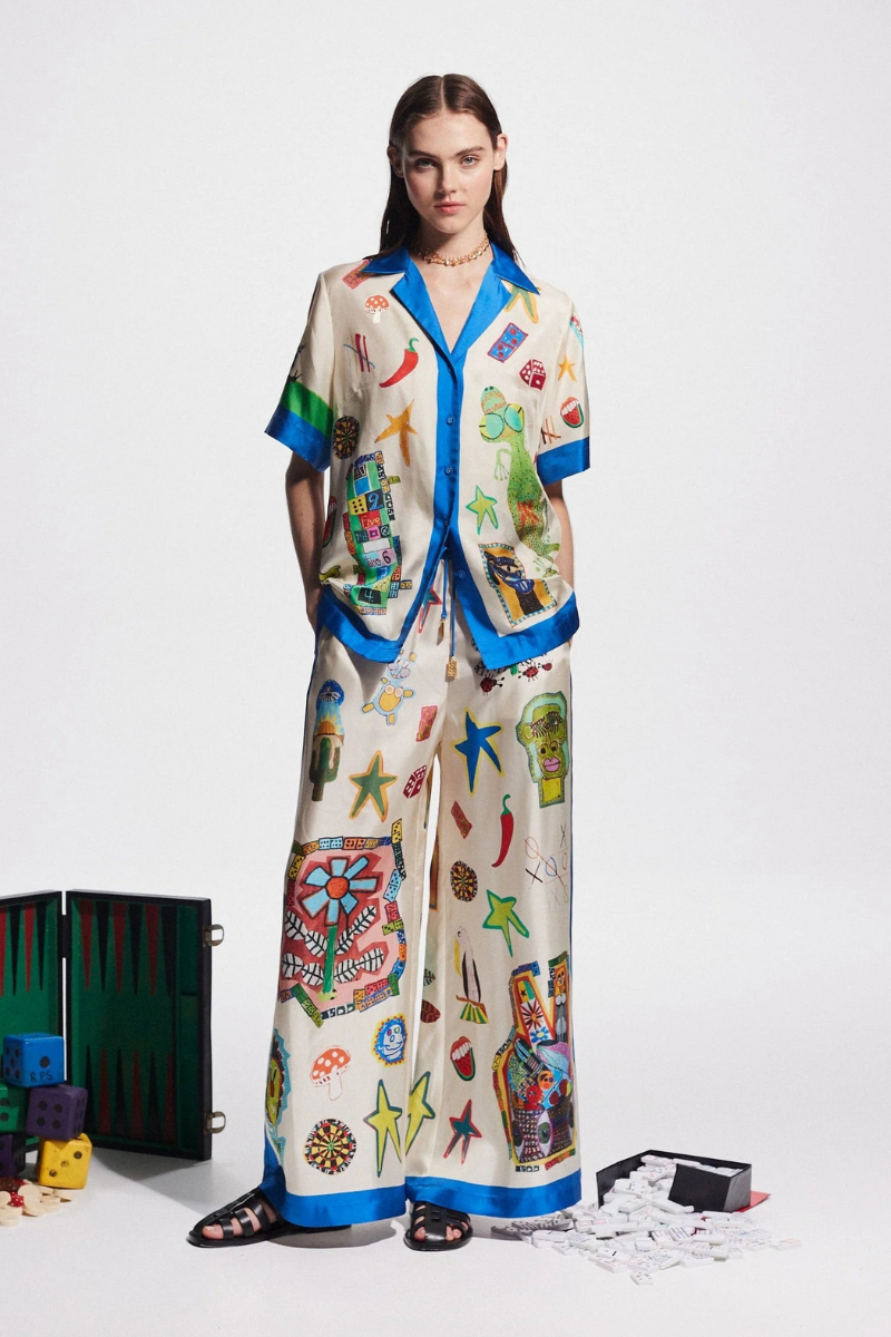 Patchwork V Yakalı Pantolon Takımı