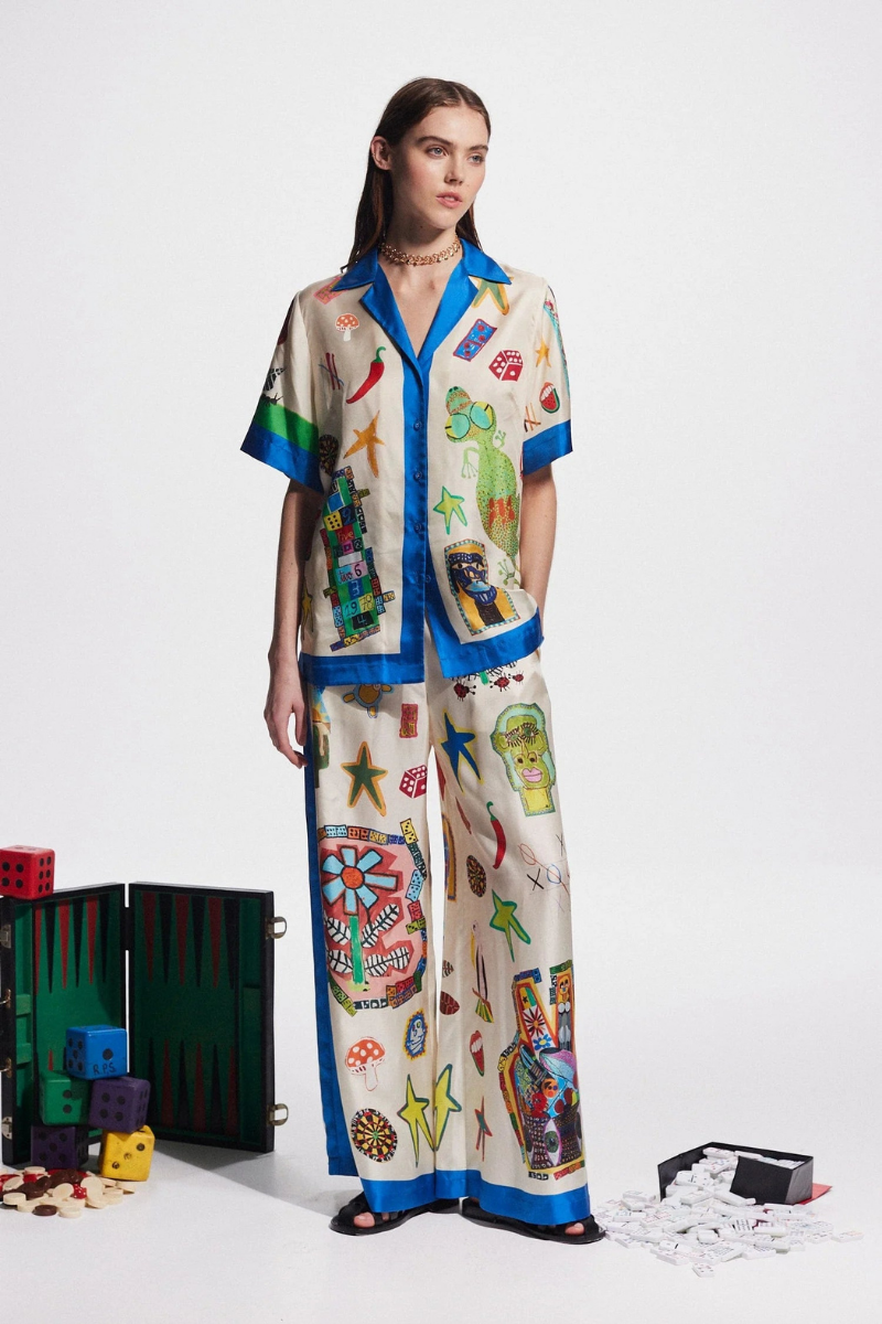 Patchwork V Yakalı Pantolon Takımı