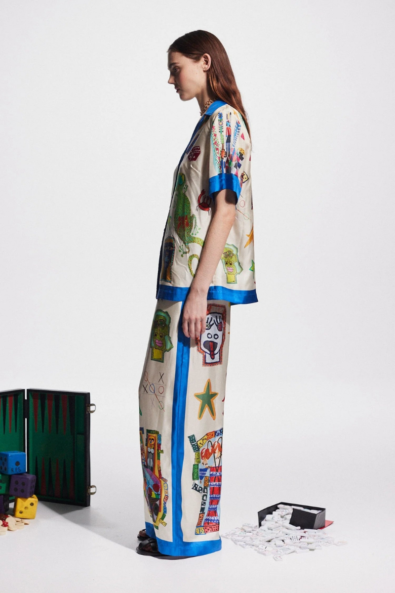 Patchwork V Yakalı Pantolon Takımı