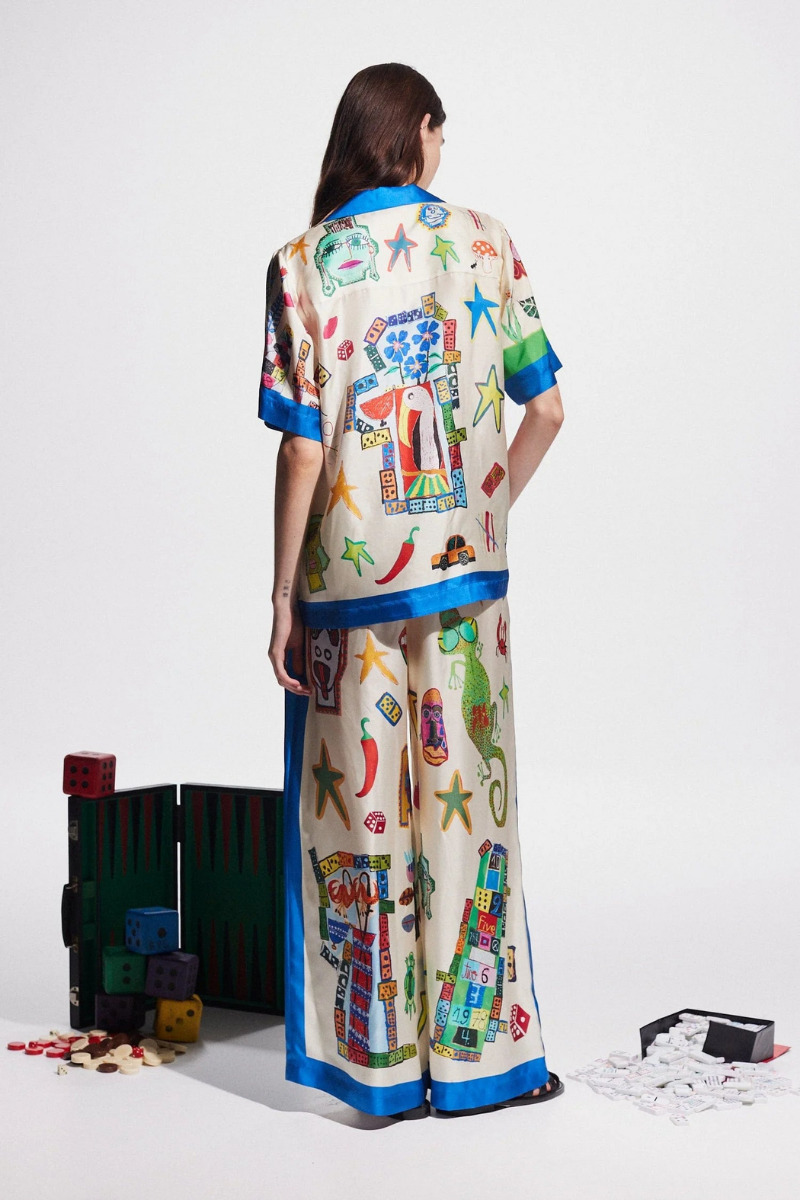 Patchwork V Yakalı Pantolon Takımı