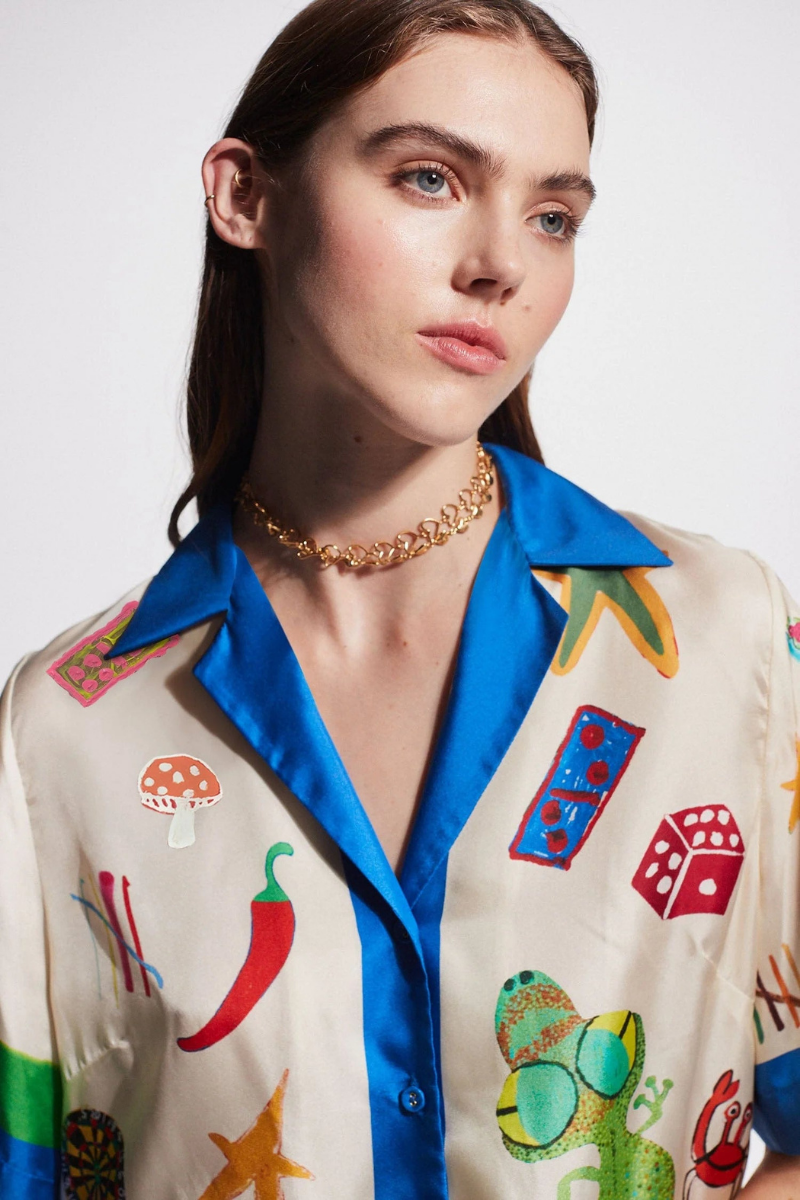 Patchwork V Yakalı Pantolon Takımı