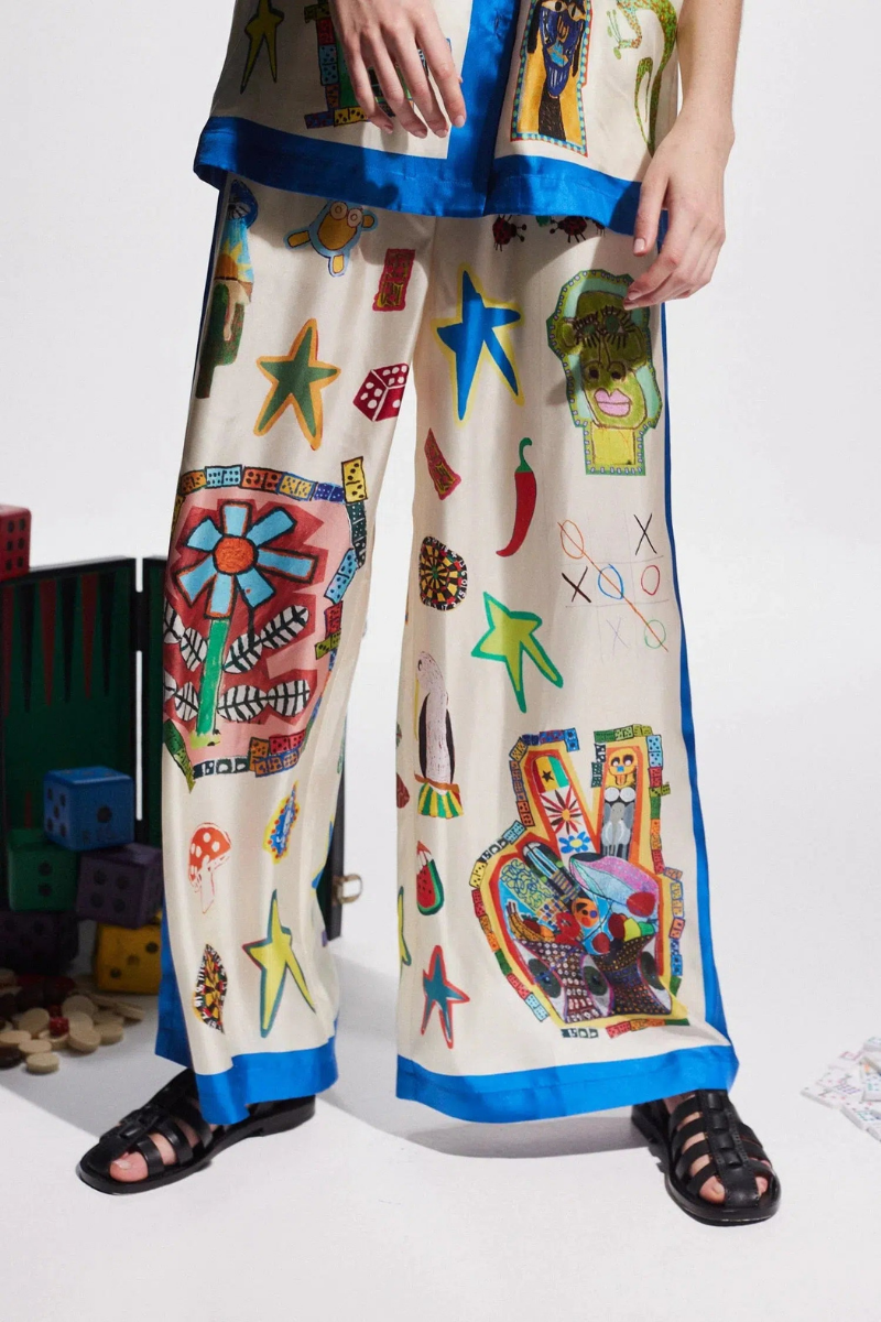 Patchwork V Yakalı Pantolon Takımı