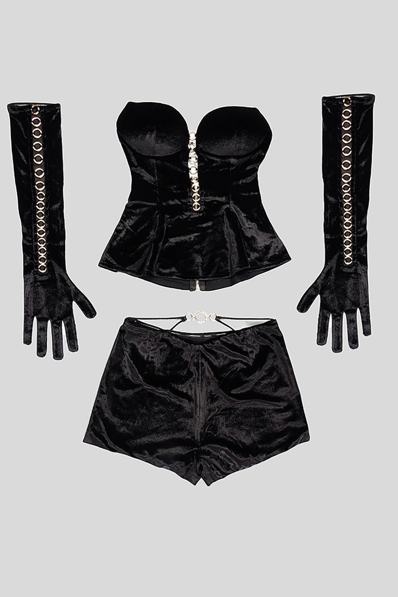 NYXEN Siyah Kadife Halka Detaylı Takım