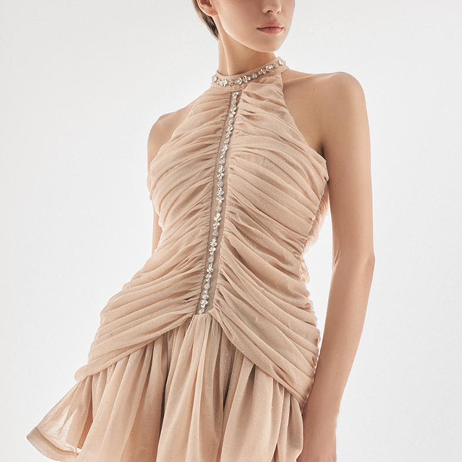 Süslemeli Büzgülü Mini Elbise