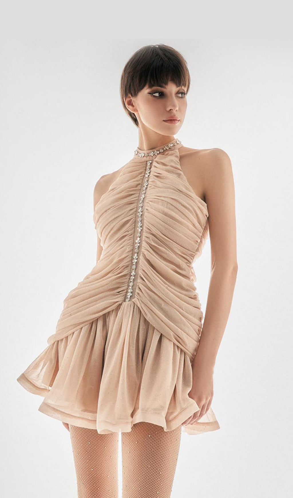 Süslemeli Büzgülü Mini Elbise