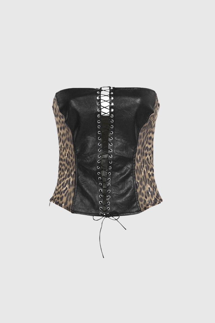 VİRELA Straplez Leopar Bağcıklı Korse Etek Takımı