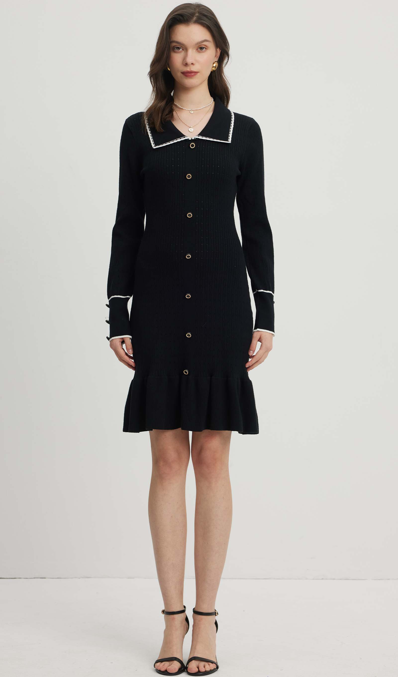 Dar Kesim Dokulu Jarse Mini Elbise-Siyah