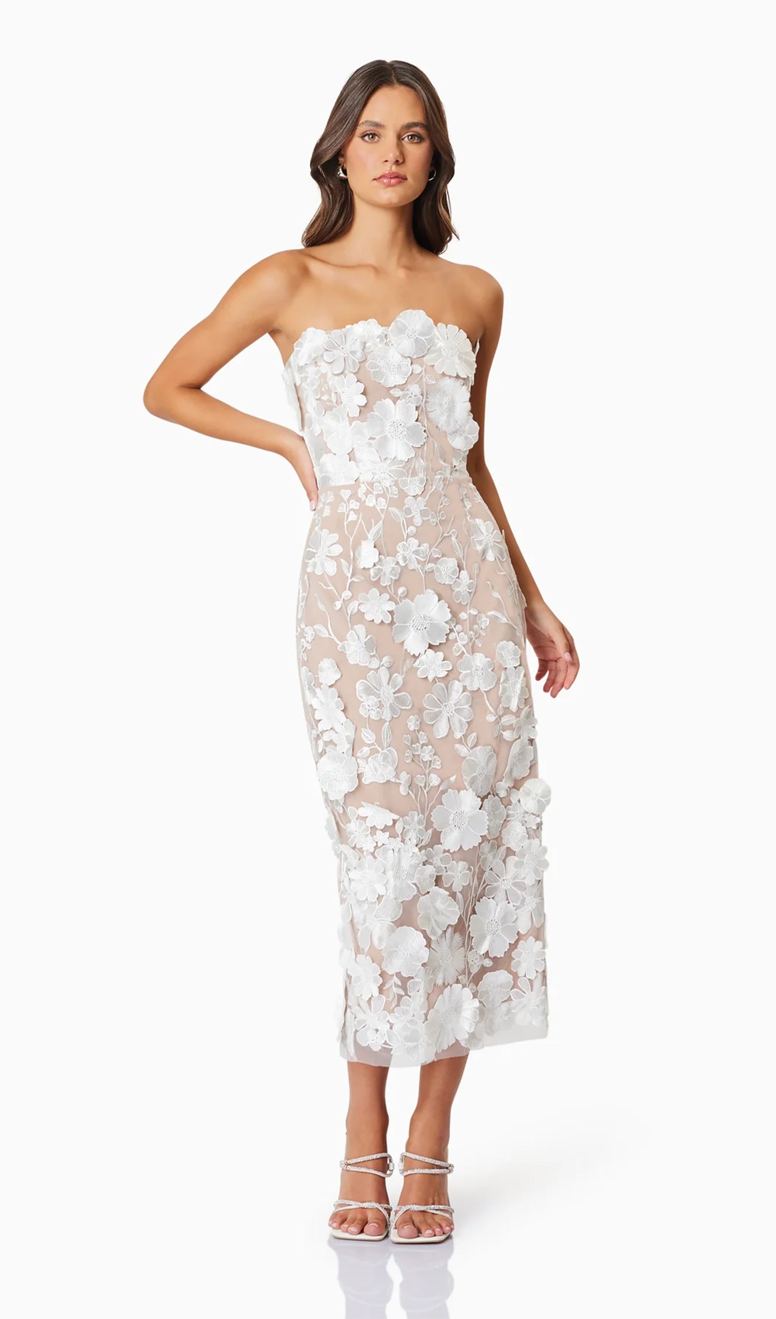 Çiçek İşlemeli Kolsuz Midi Elbise