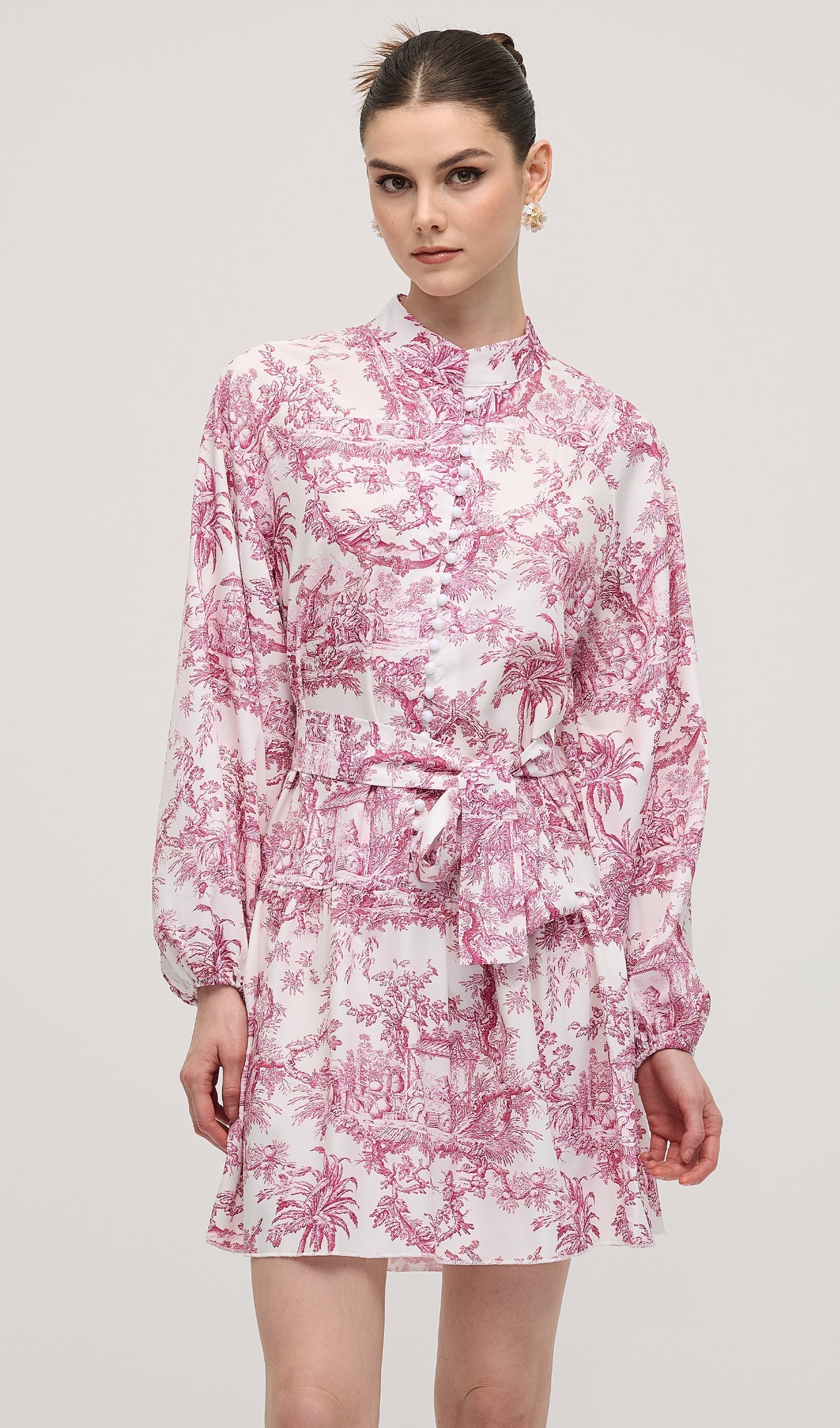 Çiçekli Volanlı Katlı Mini Elbise