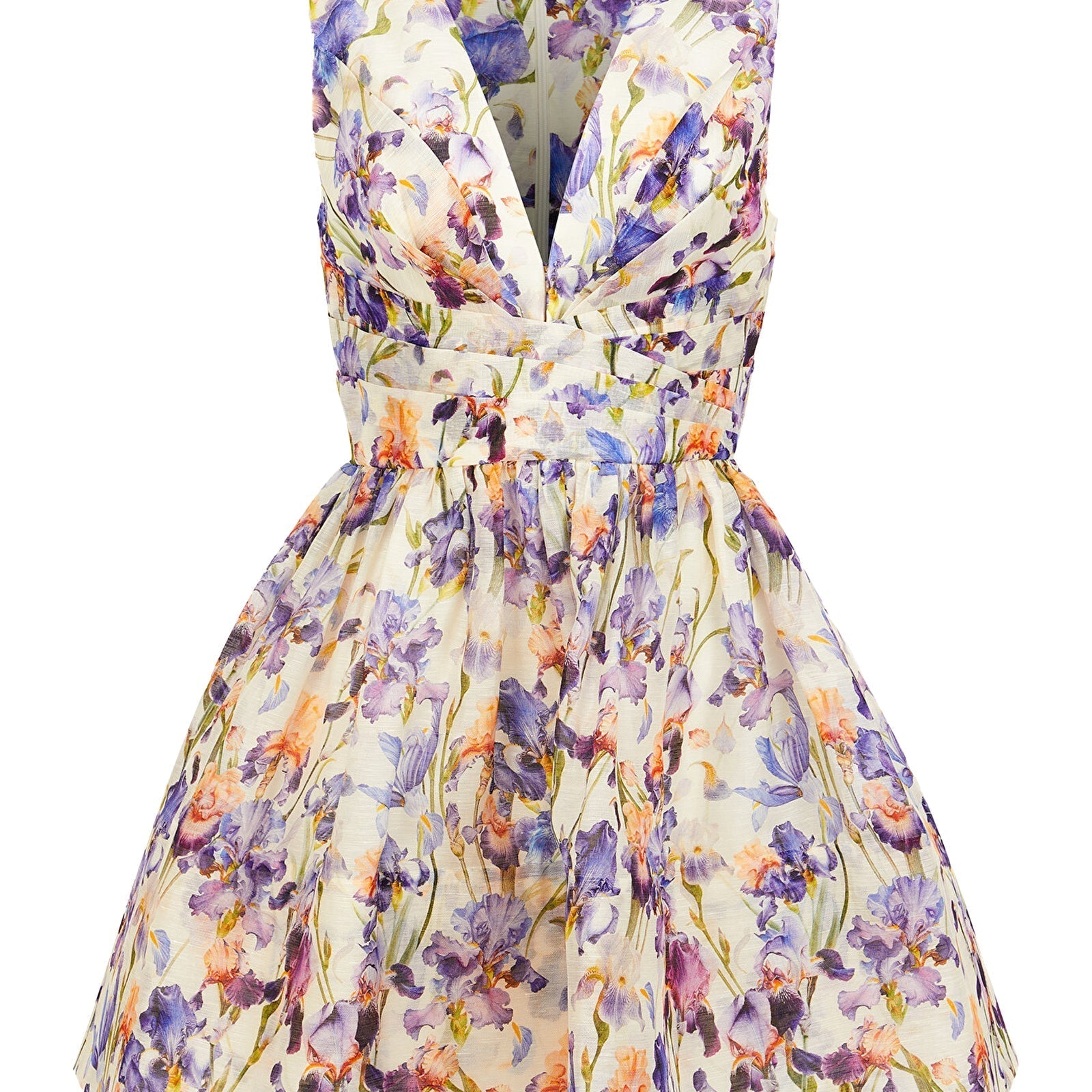 Çiçek Desenli Keten Ve İpek Mini Elbise