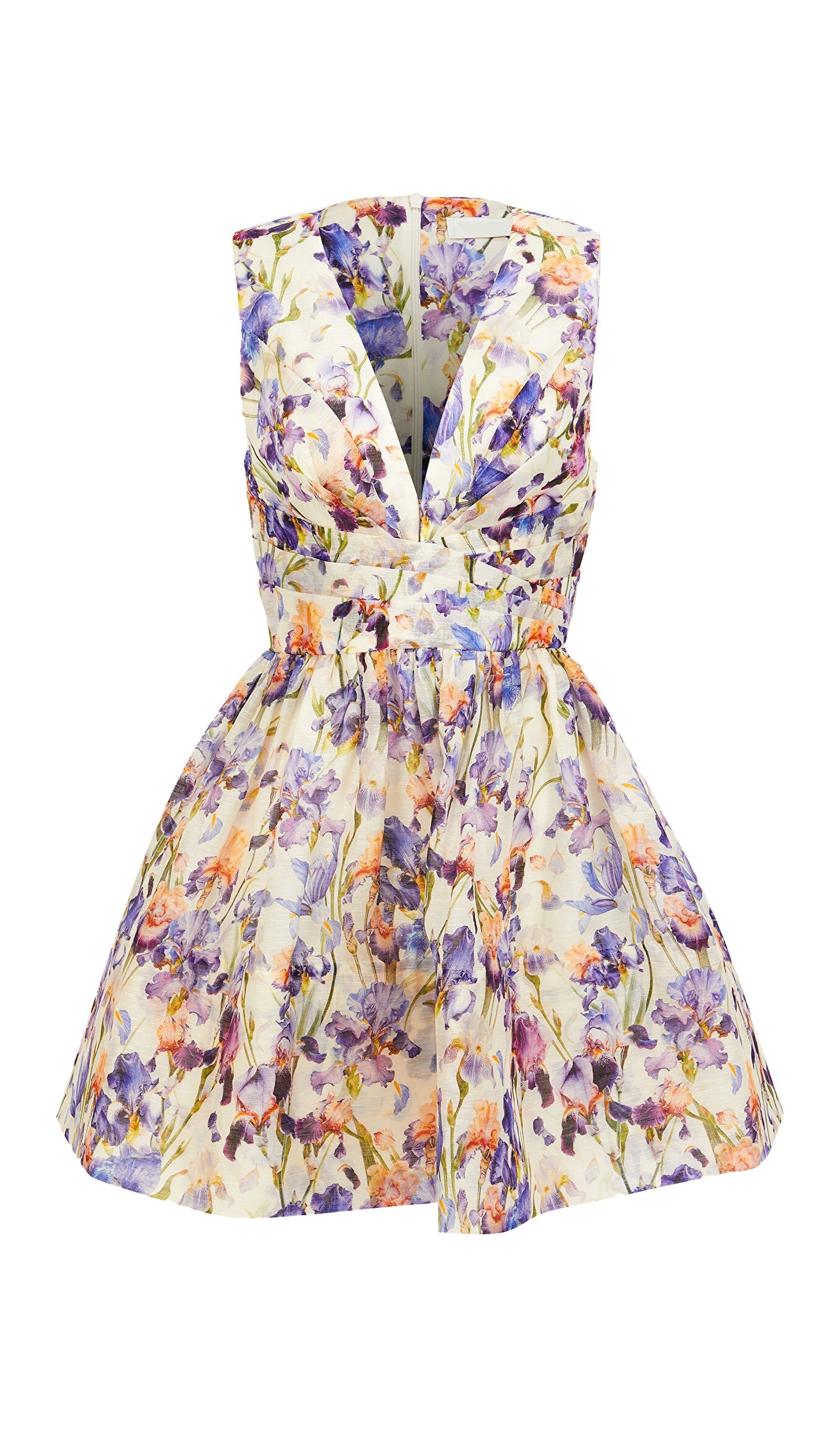 Çiçek Desenli Keten Ve İpek Mini Elbise