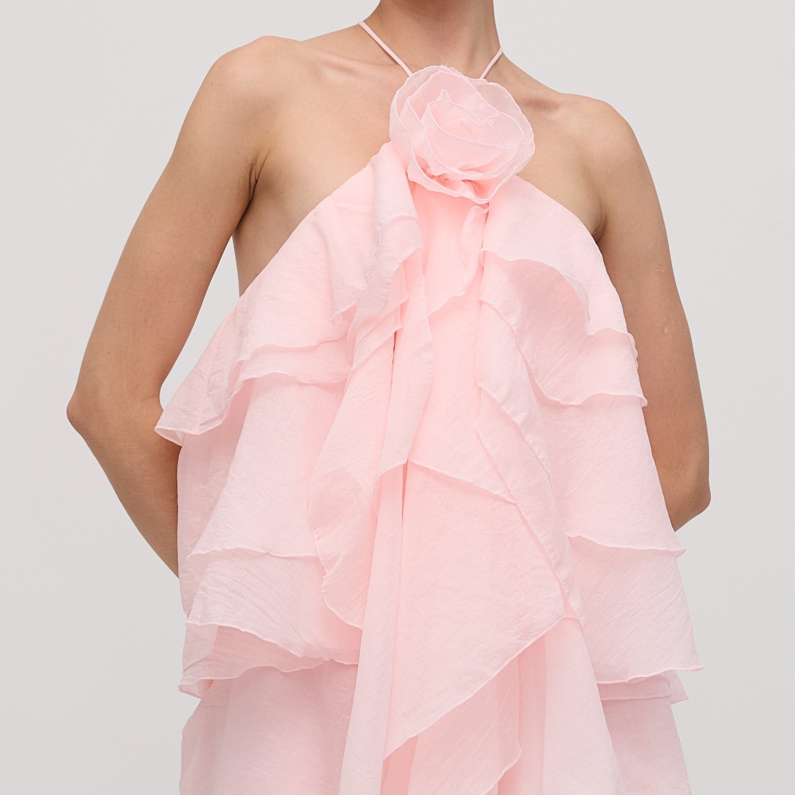 Askılı Katlı Mini Elbise Pembe