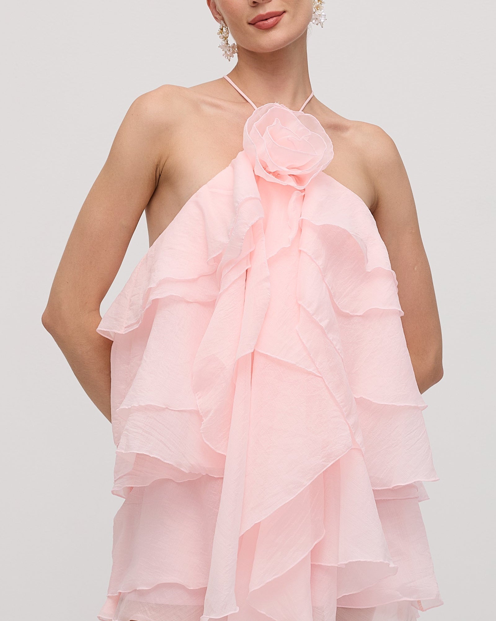 Askılı Katlı Mini Elbise Pembe