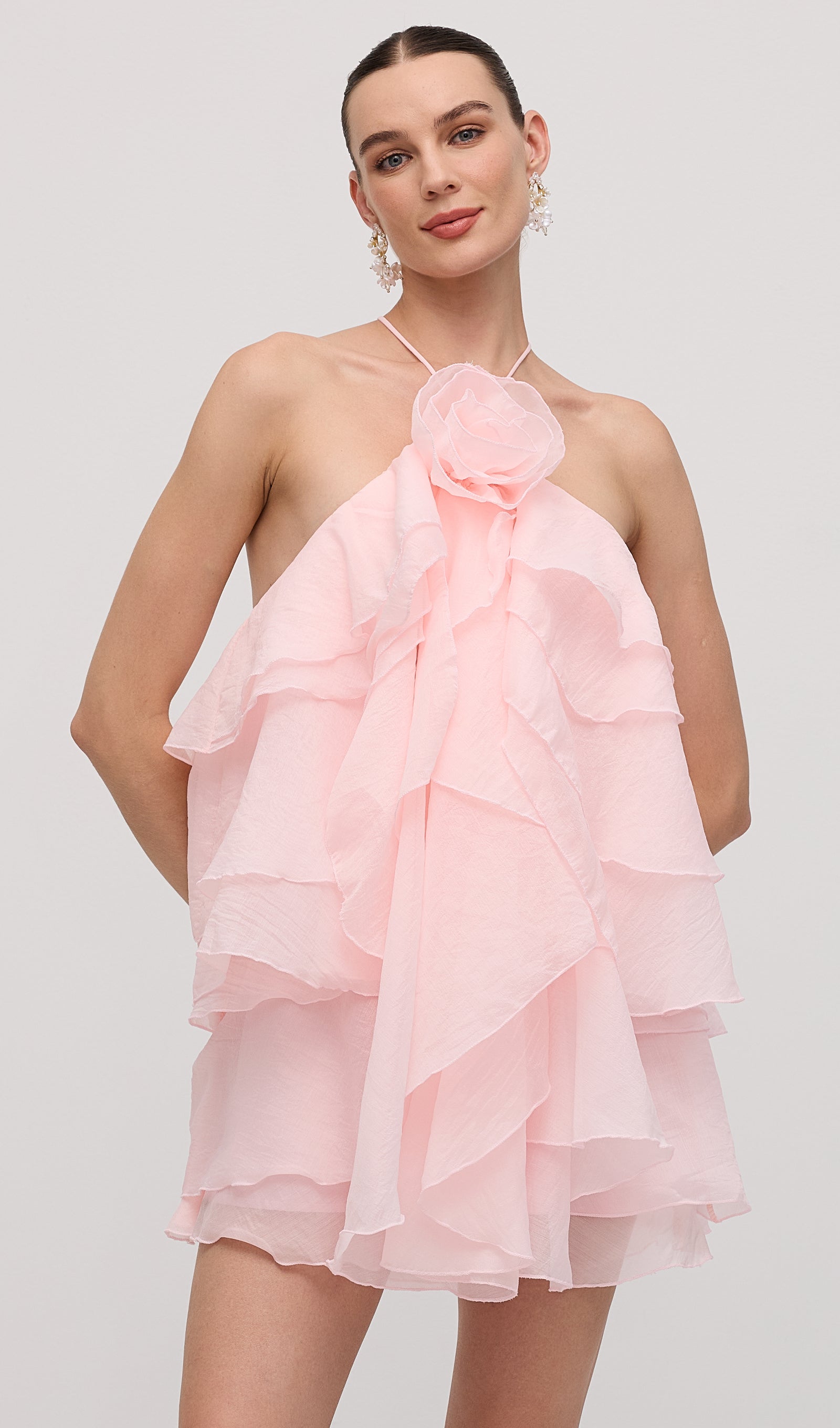 Askılı Katlı Mini Elbise Pembe