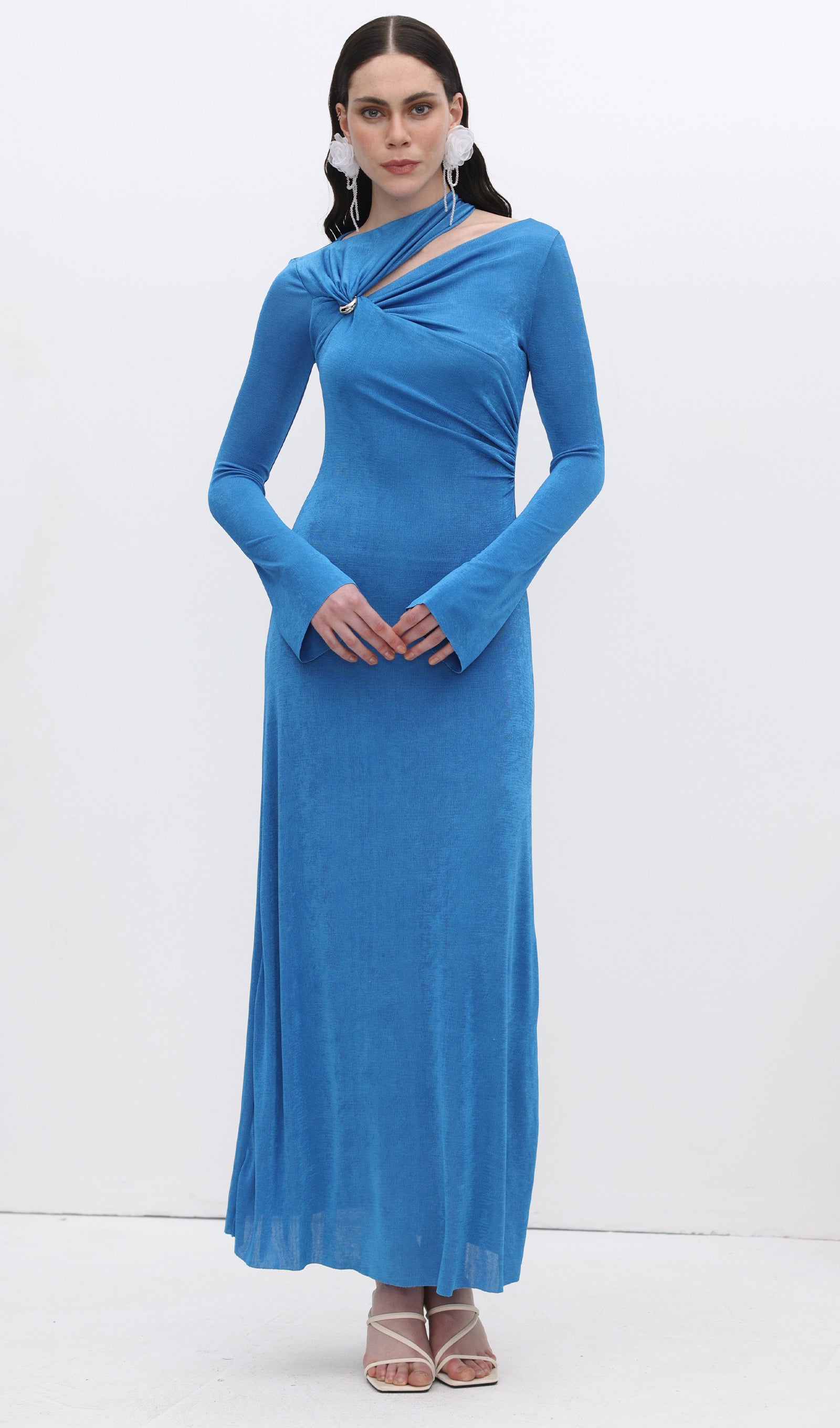 Hollow Out Metalik Dekorlu Uzun Elbise