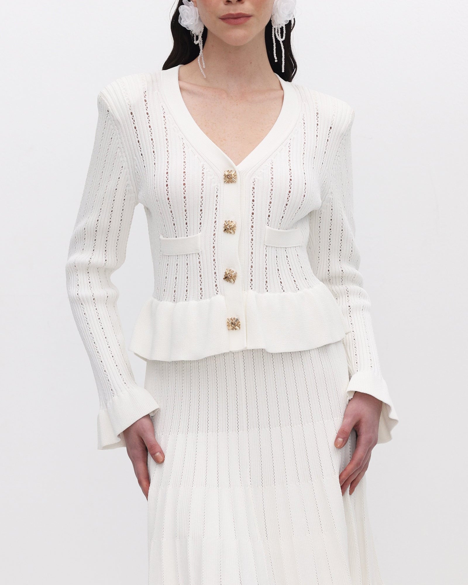 İçi Boş Volanlı Örgü Mini Elbise