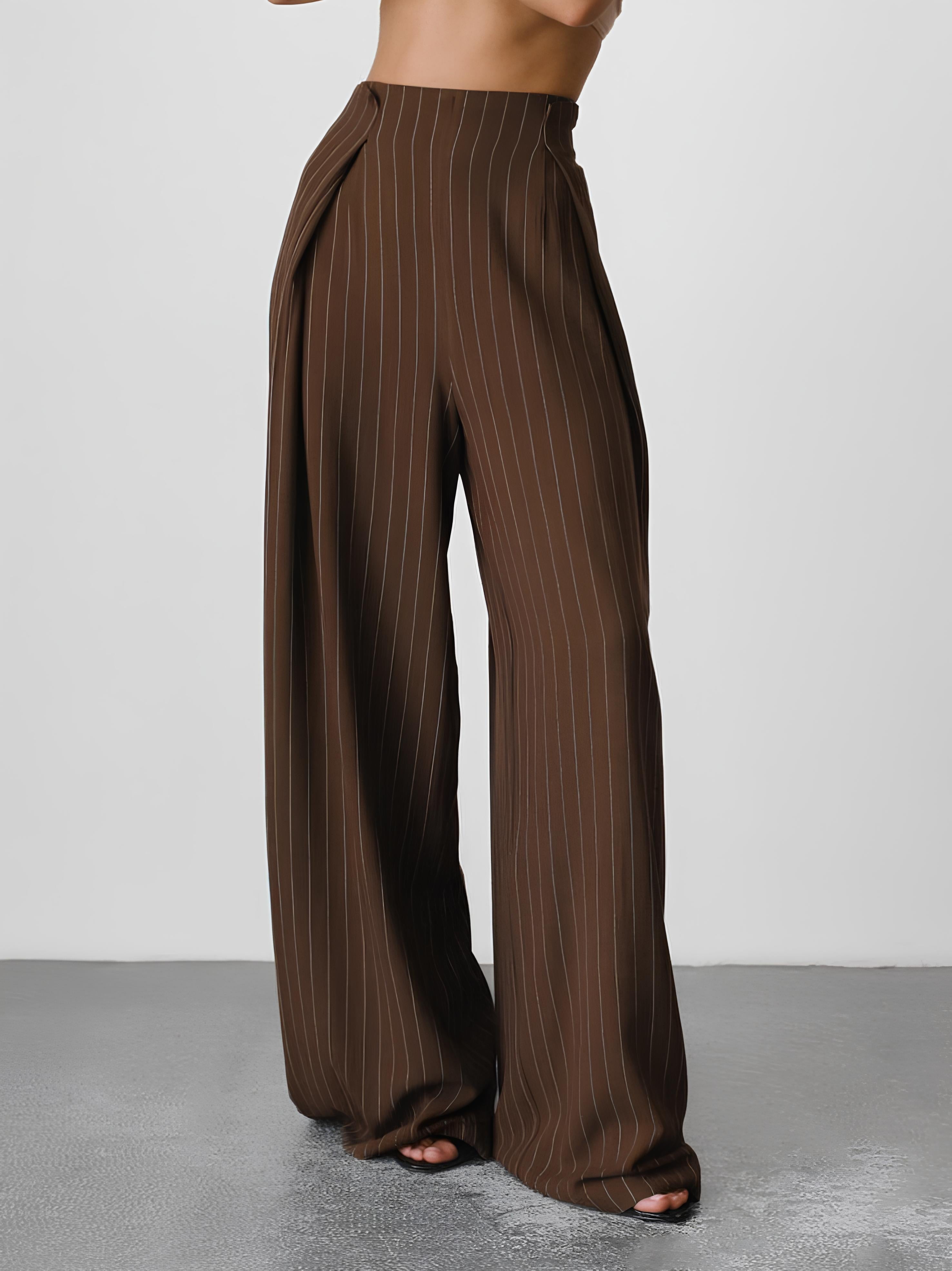 Çizgili Kuşaklı Bluz - Pantolon Takım